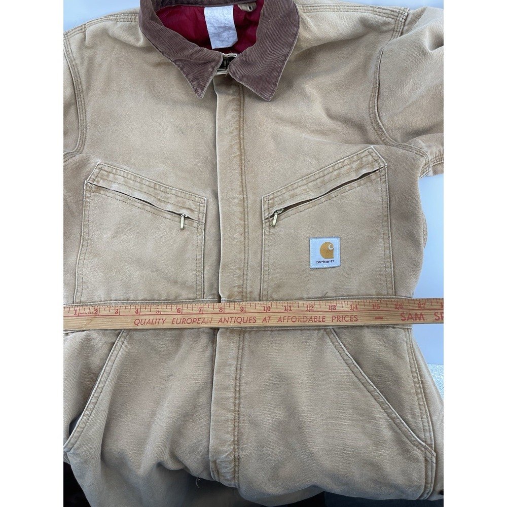 Rare vintage Carhartt Tan Brown Collar Duck Canvas Coverall Jumpsuit - Picture 7 of 16
